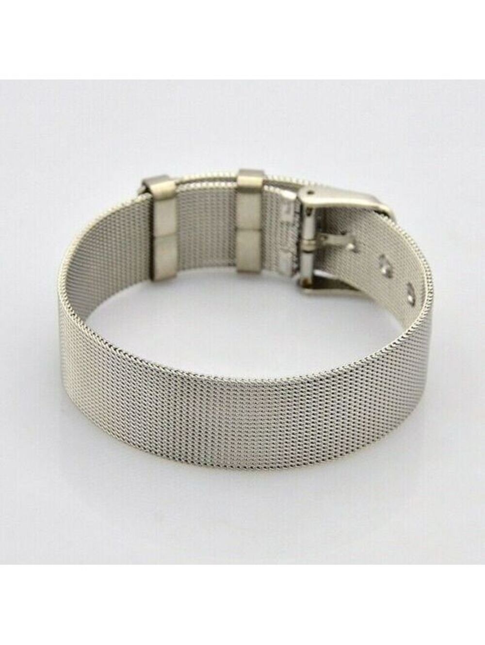 Wide Retro Mesh Surgical Stainless Steel Textured Watch Band Buckle Bracelet